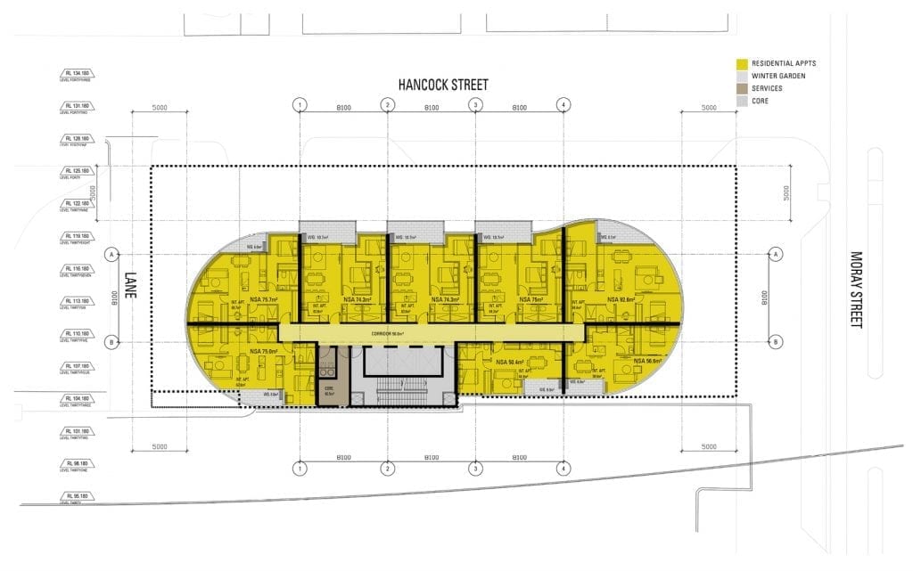Foto de uma planta em 2D do edifício citado no post. Imagem no post de construções solares, gerada por Peddle Thorp Architects.